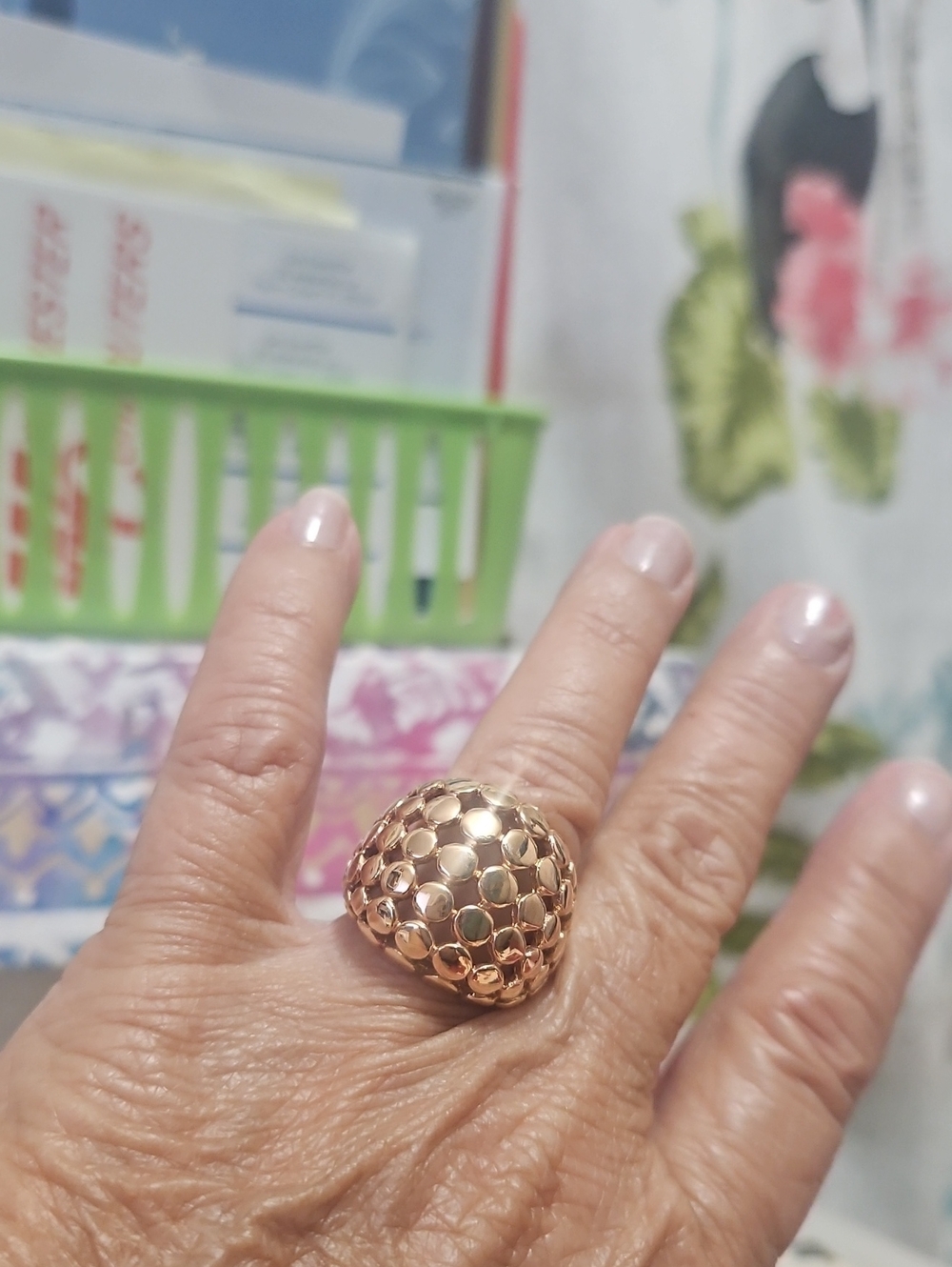 Gold Plated Statement Bubble Dome Ring Looks Copper Or Rose Gold Color Size 8